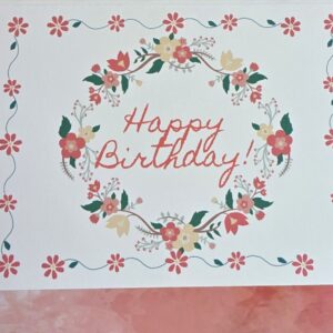 BirthdayFloralWreath pink pastel floral wreath with text Happy Birthday inside and flower border