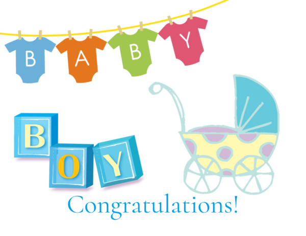 baby-boy-congratulations-front-stroller-banner-blocks front of congralutions baby boy card with stroller onesies banner and blocks