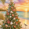 seashell-beach-christmas-tree-front card front image christmas tree with seashell ornaments on the beach